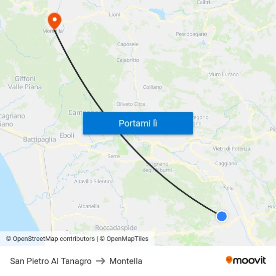 San Pietro Al Tanagro to Montella map