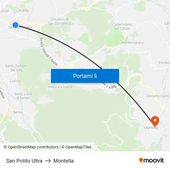 San Potito Ultra to Montella map