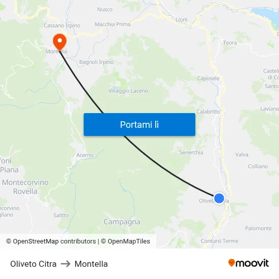 Oliveto Citra to Montella map
