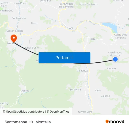 Santomenna to Montella map