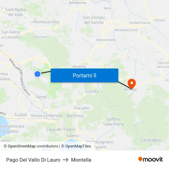 Pago Del Vallo Di Lauro to Montella map