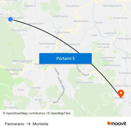 Pannarano to Montella map