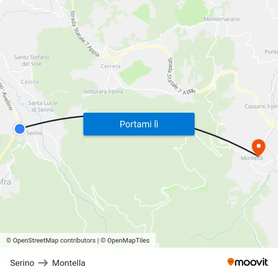 Serino to Montella map
