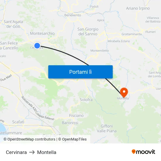 Cervinara to Montella map