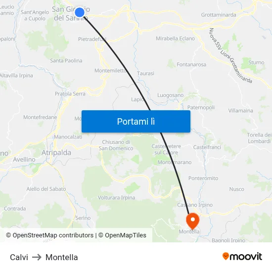 Calvi to Montella map