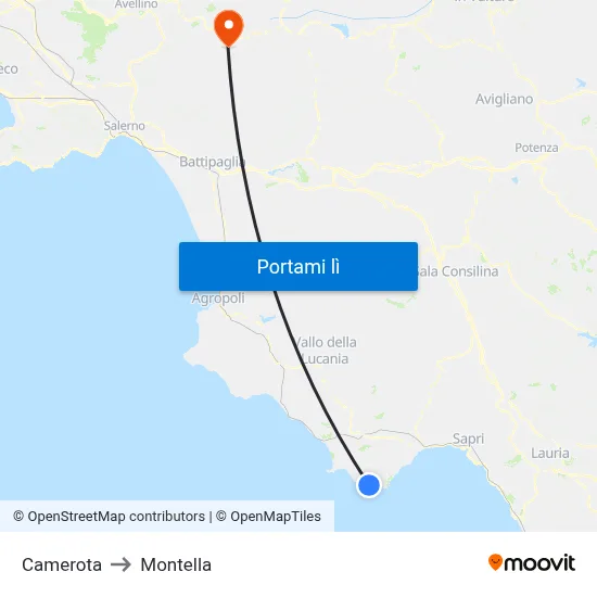 Camerota to Montella map