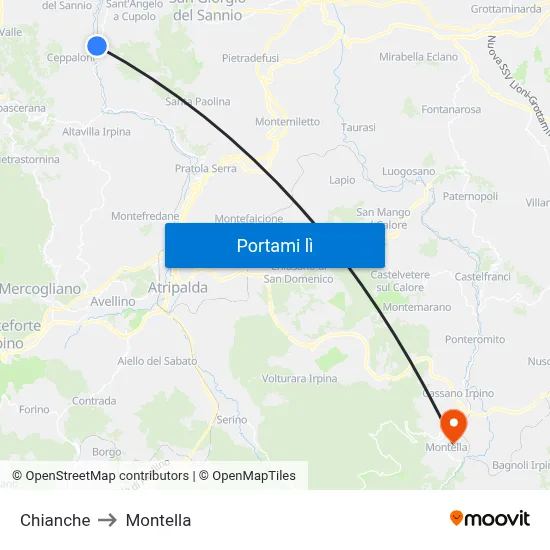 Chianche to Montella map