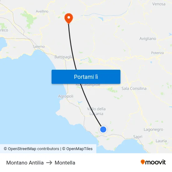 Montano Antilia to Montella map