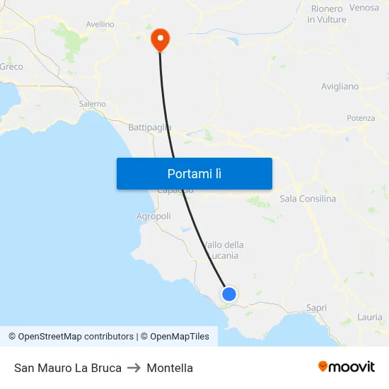 San Mauro La Bruca to Montella map