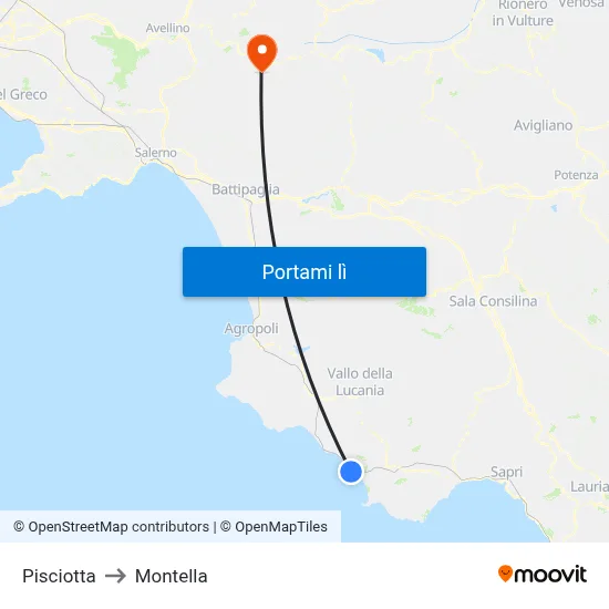 Pisciotta to Montella map