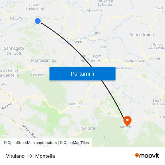Vitulano to Montella map