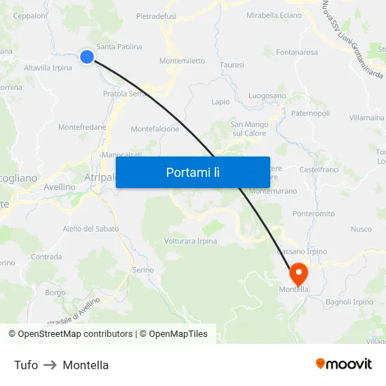 Tufo to Montella map