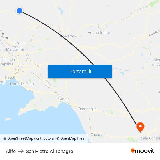 Alife to San Pietro Al Tanagro map