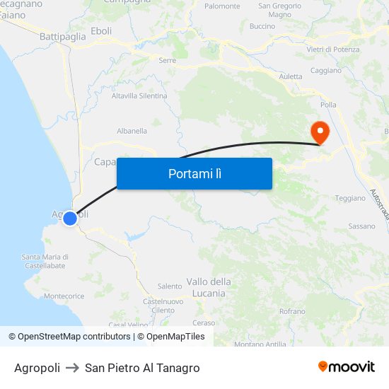 Agropoli to San Pietro Al Tanagro map