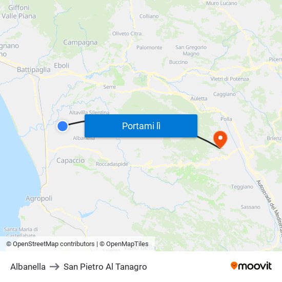 Albanella to San Pietro Al Tanagro map