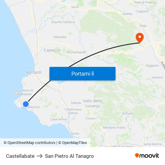 Castellabate to San Pietro Al Tanagro map