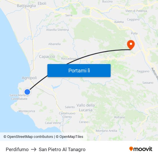Perdifumo to San Pietro Al Tanagro map
