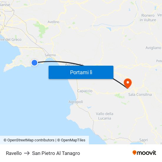 Ravello to San Pietro Al Tanagro map