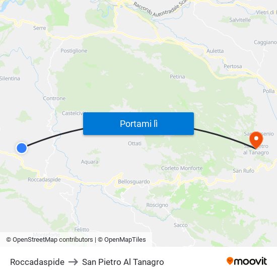 Roccadaspide to San Pietro Al Tanagro map
