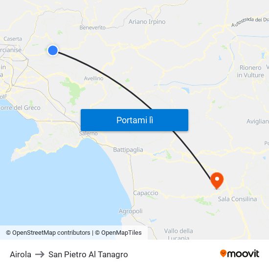 Airola to San Pietro Al Tanagro map