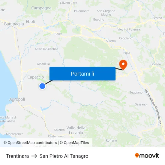 Trentinara to San Pietro Al Tanagro map