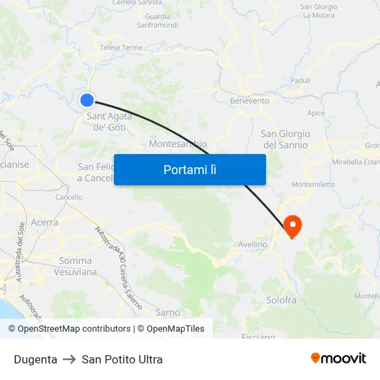 Dugenta to San Potito Ultra map