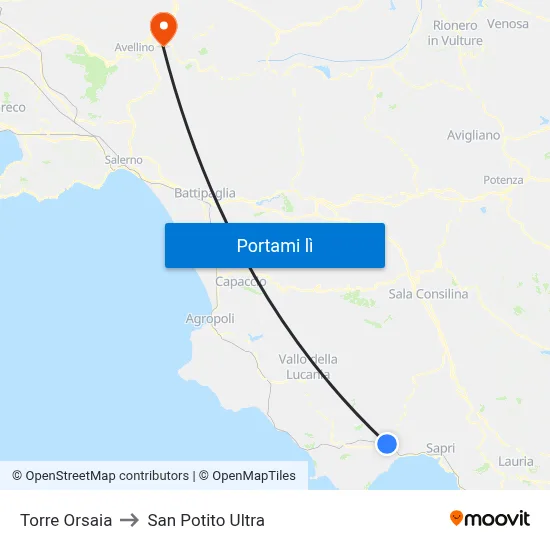 Torre Orsaia to San Potito Ultra map