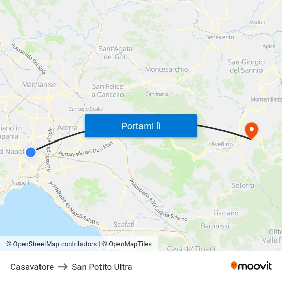 Casavatore to San Potito Ultra map