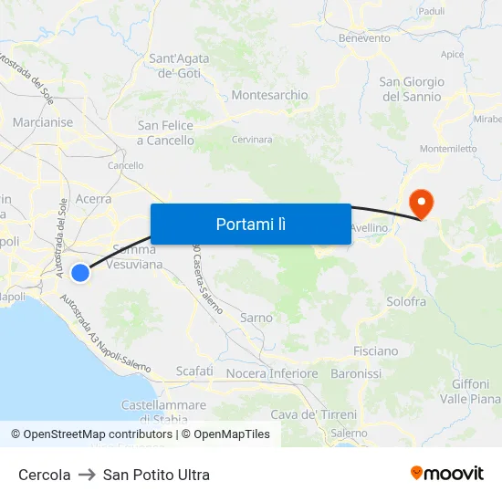 Cercola to San Potito Ultra map