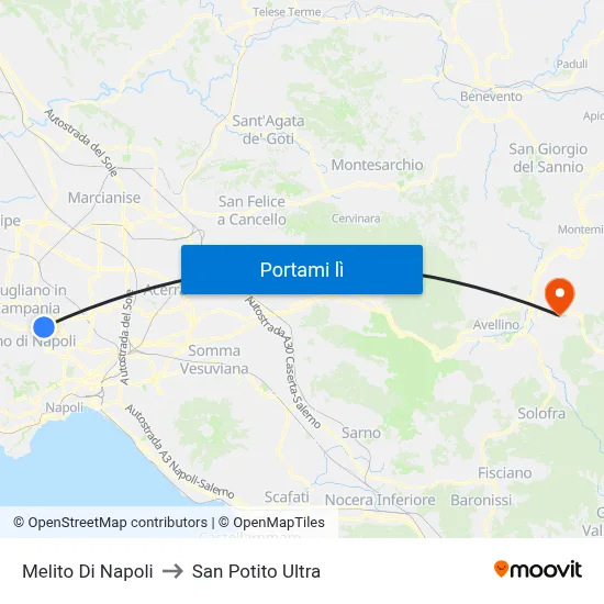 Melito Di Napoli to San Potito Ultra map