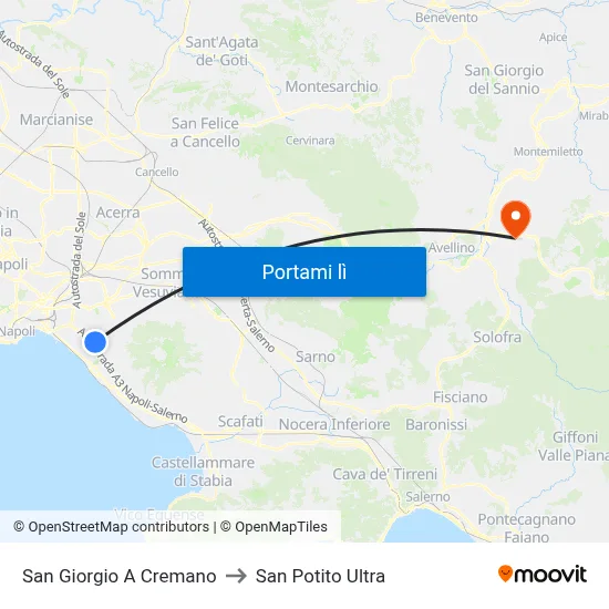 San Giorgio A Cremano to San Potito Ultra map
