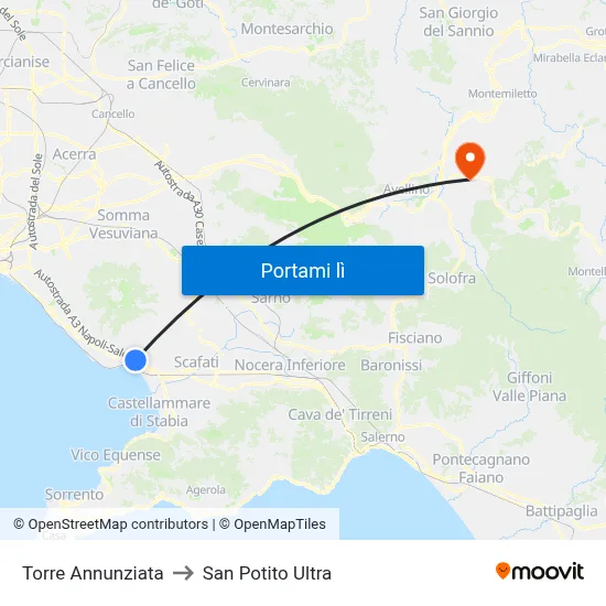 Torre Annunziata to San Potito Ultra map