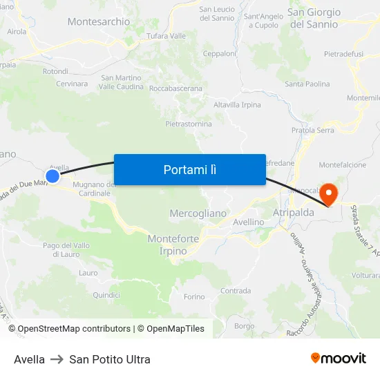 Avella to San Potito Ultra map