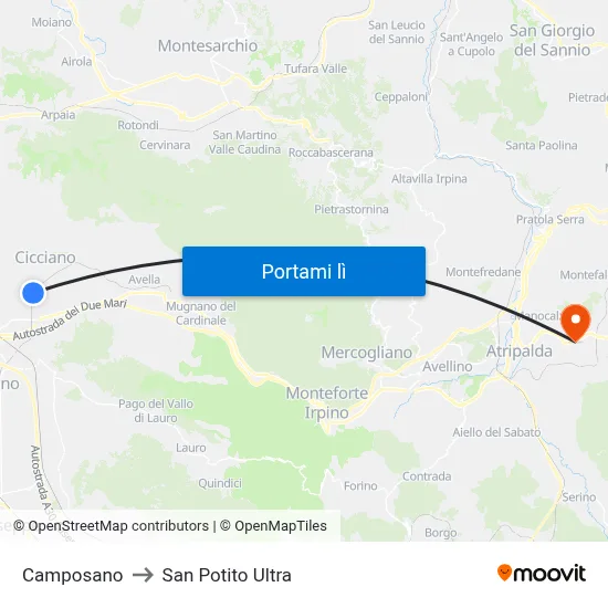 Camposano to San Potito Ultra map