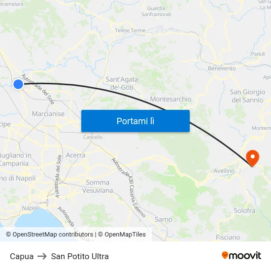 Capua to San Potito Ultra map