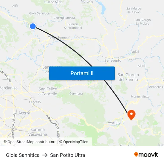 Gioia Sannitica to San Potito Ultra map