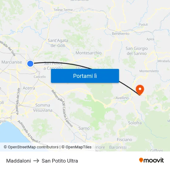 Maddaloni to San Potito Ultra map