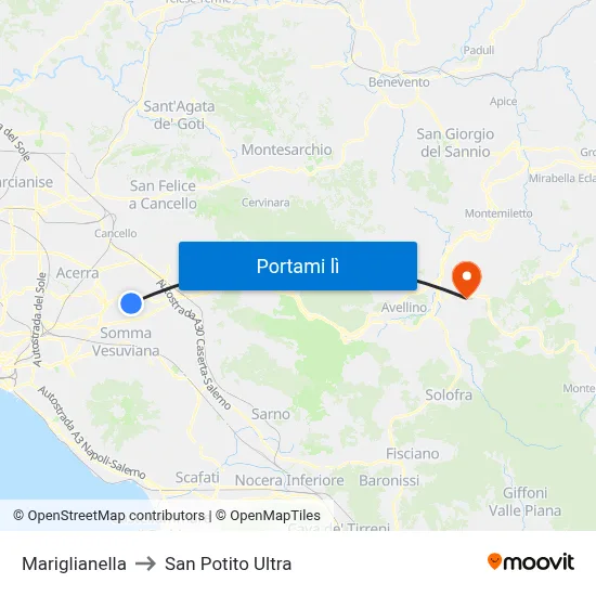 Mariglianella to San Potito Ultra map