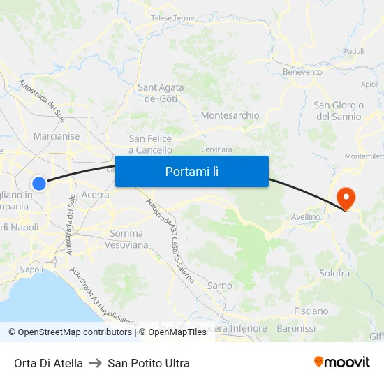Orta Di Atella to San Potito Ultra map