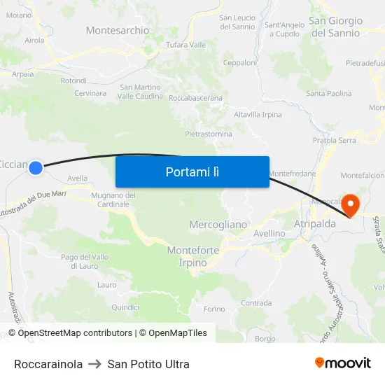 Roccarainola to San Potito Ultra map