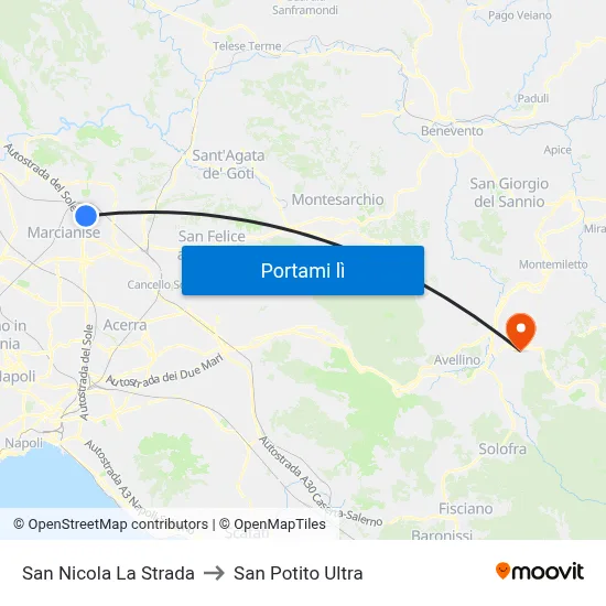 San Nicola La Strada to San Potito Ultra map