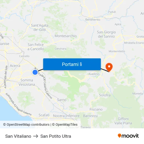 San Vitaliano to San Potito Ultra map