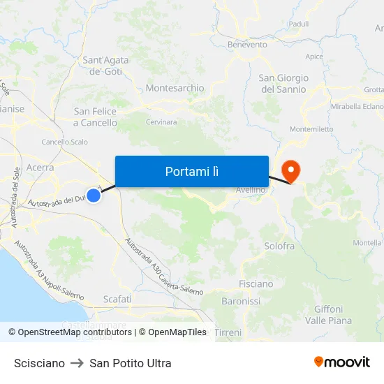 Scisciano to San Potito Ultra map
