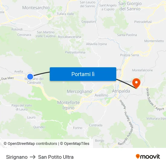 Sirignano to San Potito Ultra map
