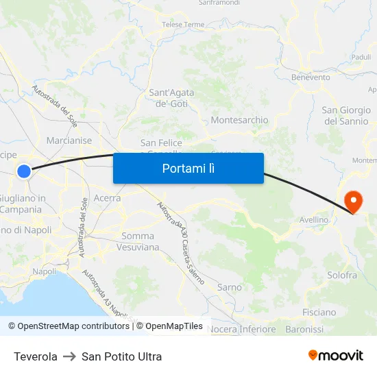 Teverola to San Potito Ultra map