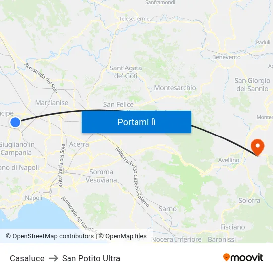 Casaluce to San Potito Ultra map