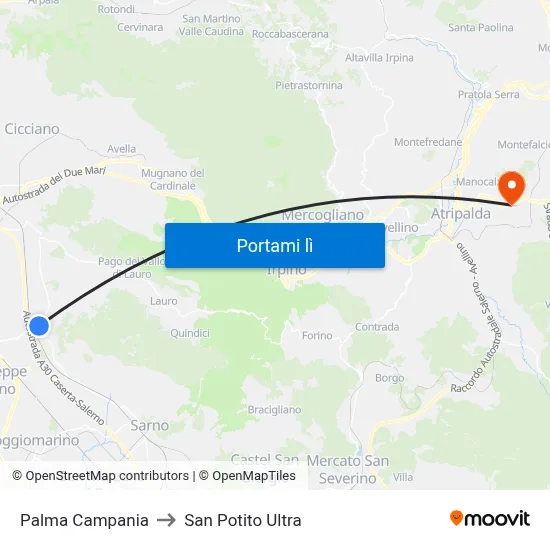 Palma Campania to San Potito Ultra map
