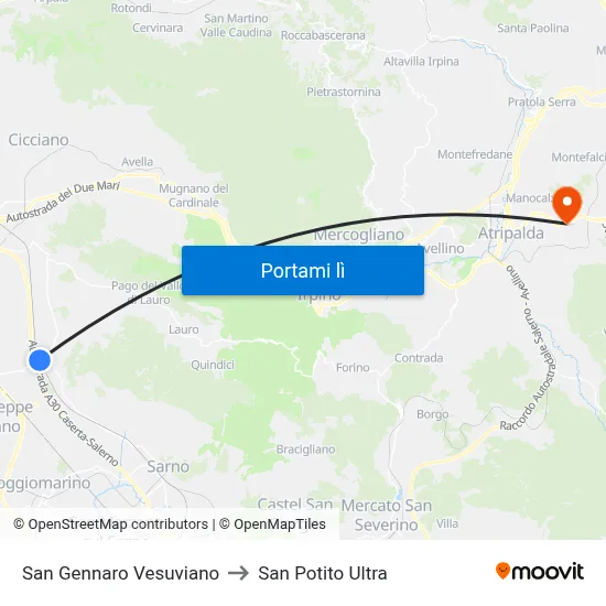 San Gennaro Vesuviano to San Potito Ultra map