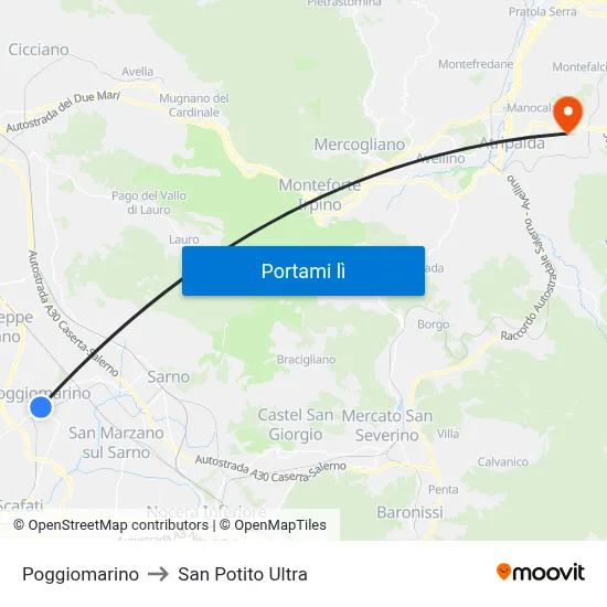 Poggiomarino to San Potito Ultra map