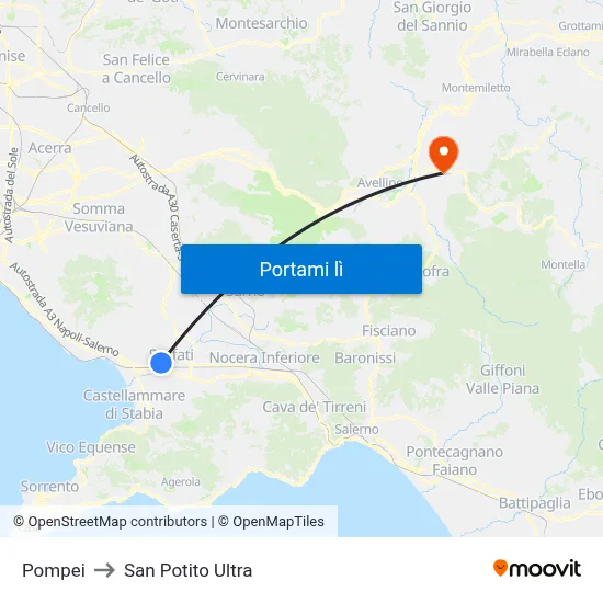 Pompei to San Potito Ultra map